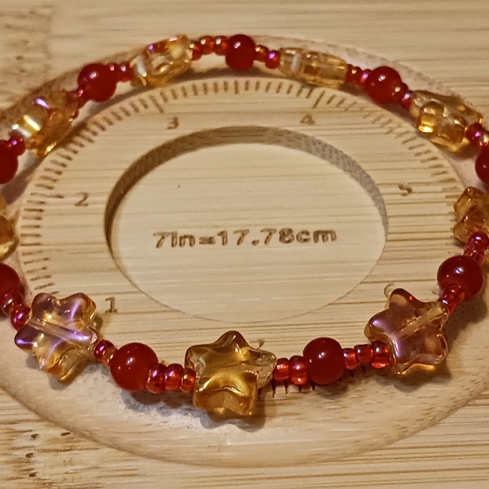 Red Glass and Orange Beaded Star Bracelet